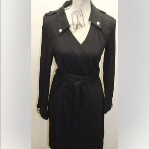 Chapter One Women Black Mock- Wrap  Shirt Dress Long Sleeve Medium